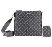 Umhängetasche JOOP "cortina 1.0 jasmina shoulderbag mvz", Damen, Gr. B/H/T: 25cm x 25cm x 6cm, blau (schwarz navy), Lederimitat, bedruckt, Taschen Umhängetasche, Handtasche Damen Schultertasche Tasche