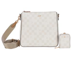 Umhängetasche JOOP "cortina piazza jasmina shoulderbag mvz", Damen, Gr. B/H/T: 27cm x 25cm x 6cm, beige (birch, natur), Lederimitat, Taschen Umhängetasche, mit kleiner Münztasche (29559531-0) birch, n