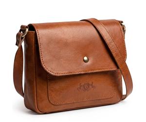 Umhängetasche Leder klein KENT Schultertasche Crossbody Damen Herren - vintage-braun / L