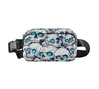 Umhängetasche mit Horror-Totenkopf-Motiv, blaue Neonaugen, Halloween, modische Umhängetasche, Hüfttasche für Damen und Herren, kleine Schlinge, Brusttasche mit verstellbarem Gurt für Reisen