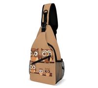 Umhängetasche mit niedlichen, braunen Cartoon-Eulen, Schultertasche, Brusttasche, lässige Brusttasche, Bauchtasche, niedliche große braune Cartoon-Eulen, 20,3 x 10,2 x 38,1 cm, Niedliche große braune