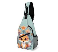 Umhängetasche, niedlicher Tier, Fuchs, Blumen, Sling-Rucksack, Schultertasche, Brusttasche, lässige Brusttasche, Bauchtasche, niedliches Tier, Fuchs, Blumen, 20,3 x 10,2 x 38,1 cm, Niedliche