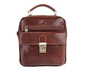 Umhängetasche PIKÉ, Herren, Gr. B/H/T: 25cm x 24cm x 12cm onesize, braun, Leder, beschichtet, glänzend, Taschen Umhängetasche, echt Leder, Made in Italy (831073-0) braun