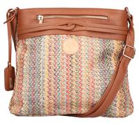 Umhängetasche RIEKER, Damen, Gr. B/H/T: 27cm x 28cm x 5cm, cognac multicolor, Textil, Lederimitat, Flechtoptik, Taschen, Schultertasche, Damen-Tasche mit abnehmbarem Logo-Anhänger (61827235-0) cognac