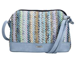 Umhängetasche RIEKER, Damen, Gr. B/H/T: 29cm x 18cm x 8cm, bunt (hellblau multicolor), Lederimitat, Textil, Flechtoptik, Taschen Umhängetasche, Schultertasche, Damen-Tasche mit verstellbarem Umhängeri