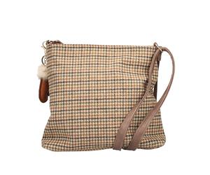 Umhängetasche RIEKER "Gurgaon", Damen, Gr. B/H/T: 27,5cm x 28cm x 6cm, natur, braun, Lederimitat, kariert, Taschen Umhängetasche, Damen Handtasche, Schultertasche, Henkeltasche in kariertem Look (2582