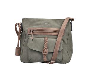 Umhängetasche RIEKER "Montenegro/Guana/Eagle", Damen, Gr. B/H/T: 30cm x 29cm x 12cm, grün (khaki, braun), Lederimitat, unifarben mit Farbeinsatz, Taschen Umhängetasche, Damen Schultertasche, Handtasch