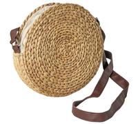 Umhängetasche Rund aus Naturmaterial - Für tägliche Essentials - Handgefertigt mit Lederriemen, braun/beige, Ø 24 x 24 cm - Modern & Umweltfreundlich