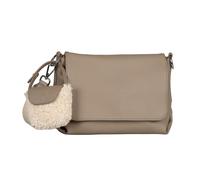 Umhängetasche TOM TAILOR "Fania", Damen, Gr. B/H/T: 26cm x 18cm x 9cm, beige (taupe), Lederimitat, clean, gepflegt, geprägtes Muster, Taschen Umhängetasche, Damen Schultertasche mit Fellimitat-Anhänge
