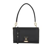 Umhängetasche TOMMY HILFIGER "TH HER MED CROSSOVER", Damen, Gr. B/H/T: 25cm x 14cm x 12cm, schwarz, Lederimitat, Taschen Umhängetasche, Abendtasche, Clutch, Mini Bag mit goldfarbenem Highlights (24267