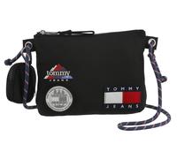 Umhängetasche TOMMY JEANS "TJM ARCHIVE TREK SACOCHE", Damen, Gr. B/H/T: 23cm x 18cm x 2cm, schwarz, Textil, Taschen Umhängetasche, Damen Schultertasche, Tragetasche mit bunten Patches (61689918-0) sch