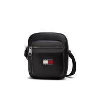 Umhängetasche TOMMY JEANS "TJM ELEVATED PU REPORTER", Damen, Gr. B/H/T: 17cm x 21cm x 7cm, schwarz, Lederimitat, Taschen Umhängetasche, Herren Schultertasche, Crossbodybag mit Logo-Aufnäher (10425327-