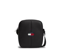 Umhängetasche TOMMY JEANS "TJM ESS DAILY PU REPORTER", Damen, Gr. B/H/T: 17cm x 19,5cm x 6cm, schwarz, Lederimitat, Taschen Umhängetasche, Unisex Schultertasche mit Ziernähten und Logo-Aufnäher (44676