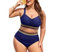 UMIPUBO Bikini Damen Set Große Größe Badeanzug Zweiteiler Bauchweg High-Waist Bademode Push Up Große Brüste Oberweite Bunte Gürtelbänder Badebekleidung