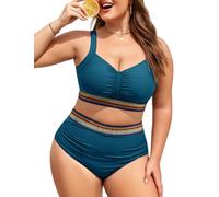 UMIPUBO Bikini Damen Set Große Größe Badeanzug Zweiteiler Bauchweg High-Waist Bademode Push Up Große Brüste Oberweite Bunte Gürtelbänder Badebekleidung