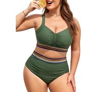 UMIPUBO Bikini Damen Set Große Größe Badeanzug Zweiteiler Bauchweg High-Waist Bademode Push Up Große Brüste Oberweite Bunte Gürtelbänder Badebekleidung