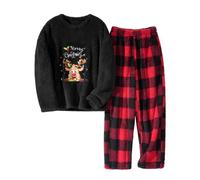 UMIPUBO Schlafanzug Damen Lang Weihnachts Winter Pyjama Set Thermo Hausanzug Kuschelig Fleece Schlafanzüge Flauschig Pijamas Warmer PjS Nachtwäsche mit Taschen Frottee Zweiteiler (Schwarz, L)