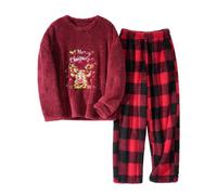UMIPUBO Schlafanzug Damen Lang Weihnachts Winter Pyjama Set Thermo Hausanzug Kuschelig Fleece Schlafanzüge Flauschig Pijamas Warmer PjS Nachtwäsche mit Taschen Frottee Zweiteiler