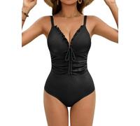 UMIPUBO Spitzenbesatz Am V-Ausschnitt Badeanzug Damen Bauchweg Verstellbarer Kordelzug Mit Struktur Textur Hoher Beinausschnitt Monokini