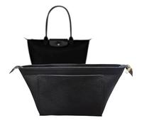 UMLIPOT Tascheneinsatz Organizer M,Dickeres Filz Perfektere Größe,Passend Für Longchamp Tragetasche mit langem Griff für longchamp M,Mit Reißverschluss und Multifunktionalen Taschen（M/Schwarz）