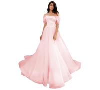 UMLXYER Schulterfrei TüLl Ballkleider Lange Brautkleider FüR Braut Puffy Ballkleid Formelle Abendkleider FüR Damen Pink M