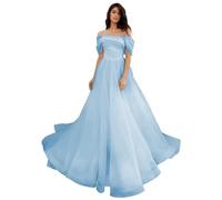 UMLXYER Schulterfrei TüLl Ballkleider Lange Brautkleider FüR Braut Puffy Ballkleid Formelle Abendkleider FüR Damen Sky Blue XL