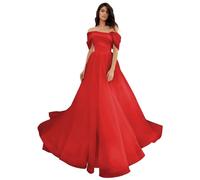 UMLXYER Schulterfrei TüLl Ballkleider Lange Brautkleider FüR Braut Puffy Ballkleid Formelle Abendkleider FüR Damen Red S