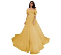 UMLXYER Schulterfrei TüLl Ballkleider Lange Brautkleider FüR Braut Puffy Ballkleid Formelle Abendkleider FüR Damen Gold 3XL