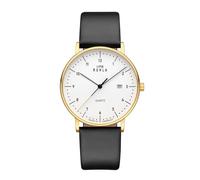 UMR RUHLA 30432 sw - Eleganz trifft Präzision - Armbanduhr mit 705 Quarzwerk - IP-vergoldetes, poliertes Edelstahlgehäuse - weißes Zifferblatt - Mineralglas - schwarzes Lederarmband - Made in Germany