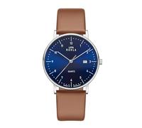 UMR RUHLA 30433 - Eleganz trifft Präzision - Stilvolle Armbanduhr mit 705 Quarzwerk - Edelstahlgehäuse - dunkelblaues Zifferblatt - Mineralglas - braunes Lederarmband - Made in Germany