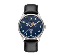 UMR RUHLA Titan-Mondphasenuhr - Flache Titanuhr mit Schweizer Quarzuhrwerk - dunkelblaues Zifferblatt - schwarzes Lederarmband - Ø 41,5 mm - Made in Germany