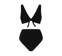 Umstands-Bikini Badeanzug Schwangerschaft Umstandsmode für Damen Soild-Badeanzug V-Ausschnitt Bikinihose mit hoher Taille Bowknot-Badeanzug-Badebekleidungsset Bikini Schwangerschaft (Black, M)