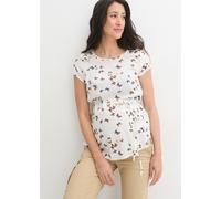 Umstandsbluse BONPRIX, Damen, Gr. 52, wollweiß, Web, Obermaterial: 100% Viskose, bedruckt, figurumspielend hüftbedeckend, Rundhals, Blusen Umstandsbluse, figurumspielende Passform, mit kurzem Arm, mit