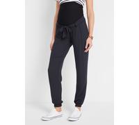 Umstandshose BONPRIX, Damen, Gr. 42, N-Gr, grau (schwarz), Obermaterial: 100% Viskose. Einsatz: 95% Baumwolle, 5% Elasthan, loose fit, Hosen, aus Viskose Crêpe, elastischer Bund mit Bindeband, lockere