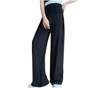 Umstandshose Damen Sommer Baumwolle Leinen Bequem Musselin Stoffhose Elegant Freizeithose Gerades Bein Strandhose Frauen Weite Leg Hose Leicht Weite Alltag Einstellbar Sommerhose Palazzo Hose