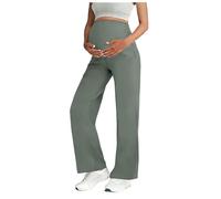 Umstandshose für Damen, Weites Bein Stretch Arbeitshose Alltagshose mit Taschen Umstandsmode für Schwangere Lang Freizeithose Lose Gerade Hose Hohe Taille Yogahose Schwangerschafts (Light Green, M)