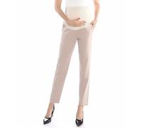 Umstandshose für die Arbeit, über dem Bauch getragen, mit Taschen - Schwangerschafts-Stoffhose für Damen, Bequeme Bürokleidung mit Stretch, ideal für den Sommer, Khaki, 40-42