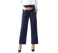 Umstandshose mit weitem Bein, bequem, Stretch, Over-Bump, für Damen, Schwangerschaft, leger, Caprihose für die Arbeit, Weites Bein - Marineblau, 40-42