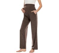 Umstandshose mit weitem Bein, Yogahose für Schwangerschaft, Übergröße, Bauchunterstützung, hohe Taille, Umstandshose mit Taschen, weich, dehnbar, bequem, Lounge, Schwangerschaft, Bootcut-Trainingshose