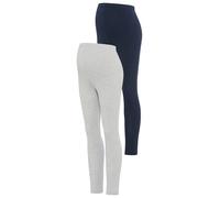 Umstandshose NEUN MONATE "2 Stück Umstands-Hosen für Schwangerschaft und Stillzeit", Damen, Gr. 44/46, N-Gr, blau (marine, graumeliert), Jersey, Obermaterial: 95% Baumwolle, 5% Elasthan. Obermaterial