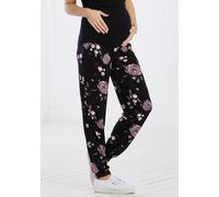 Umstandshose NEUN MONATE "Haremshose für Schwangerschaft und Stillzeit", Damen, Gr. 40/42, N-Gr, schwarz (schwarz, geblümt), Jersey, Obermaterial: 95% Viskose, 5% Elasthan, bedruckt, geblümt, gemuster