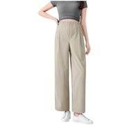 Umstandshose Weitem Bein Damen High Waist Sommer Freizeithose Baumwolle Stoffhose Weiches Bein Gerade Hosen Bequem Stretch Umstandsleggings Loose Weich Heimhose mit Tunnelzug Schwangerschaftshose