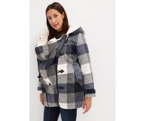 Umstandsjacke BONPRIX "Woll-Umstandsjacke mit Teddyfutter / Tragejacke", Damen, Gr. 46, blau (dunkelblau, grau kariert), Web, Obermaterial: 95% Polyester, 5% sonstige Fasern. Futter: 100% Polyester. Ä
