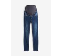 Umstandsjeans BONPRIX, Damen, Gr. 42, N-Gr, blau (nachtblau denim), Obermaterial: 82% Baumwolle, 17% Polyester, 1% Elasthan. Bündchen: 95% Baumwolle, 5% Elasthan, leichte Abriebeffekte, skinny fit, Je