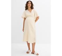 Umstandskleid BONPRIX, Damen, Gr. 36, N-Gr, kieselbeige, Obermaterial: 100% Baumwolle, A-Linie, Kleider, aus Baumwolle, mit Wickelschnitt und V-Ausschnitt, A-Linien-Passform (87814714-36) kieselbeige