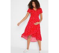Umstandskleid BONPRIX, Damen, Gr. 38, N-Gr, erdbeere geblümt, Obermaterial: 100% Viskose, figurumspielend, Kleider, Wadenbedeckende Länge, tiefer V-Ausschnitt im Wickelschnitt (78441349-38) erdbeere g