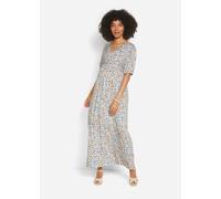 Umstandskleid BONPRIX, Damen, Gr. 44/46 (L), N-Gr, nebelblau geblümt, Jersey, Obermaterial: 95% Viskose, 5% Elasthan, bedruckt, geblümt, bequem lang, V-Ausschnitt, mit Gummizug, Kleider Umstandskleid,