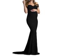 Umstandskleid Fotoshooting Elegant Schulterfreies Tüll Langes Maxikleid Damen Spitze Lange Fotografie Foto Shoot Mutterschaft Kleid Umstandsmode Schwangerschafts Fotoshooting Maxi Kleidung (Black, L)