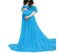Umstandskleid Fotoshooting Schulterfreies Tüll Langes Maxikleid Damen Elegant Spitze Trägerloses Lange Fotografie Foto Shoot Mutterschaft Kleid Schwangerschafts Fotoshooting Maxi (Sky Blue, XXL)