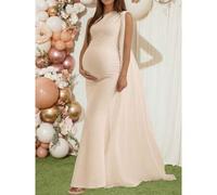 Umstandskleid mit asymmetrischem Ausschnitt, ärmellos, aus elastischem Strickstoff, figurbetontes langes Meerjungfrau-Kleid, elegantes formelles Tromp